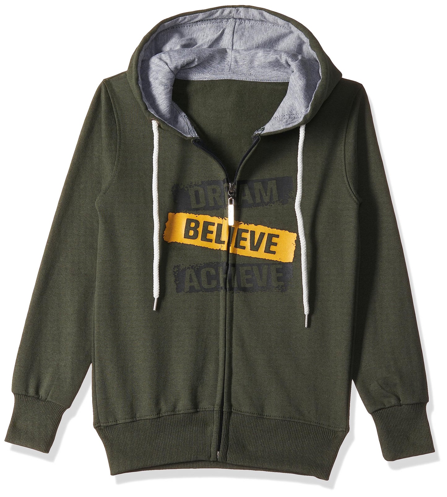 T2F Cotton Hooded Neck Regular Fit Hoodie (Boys-SS_35_Olive