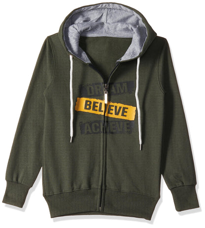 T2F Cotton Hooded Neck Regular Fit Hoodie (Boys-SS_35_Olive