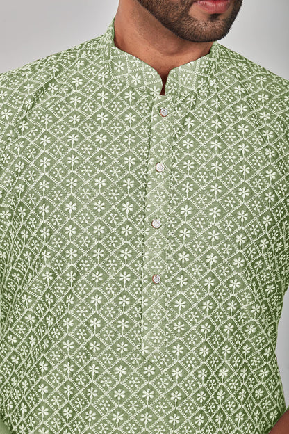 Be Active MenS Cotton Embroidered Lucknowi Green Kurta Set || MenS Kurta Pajama || MenS Kurta Pajama Set || Kurta Pajama For