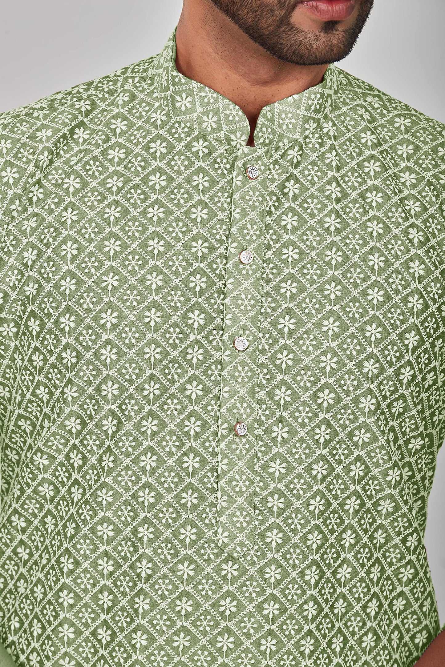Be Active MenS Embroidered Lucknowi Green Kurta Set || Men Kurta Pajama || Men Kurta Pajama Set || Kurta Pajama For Men (Rfsk00