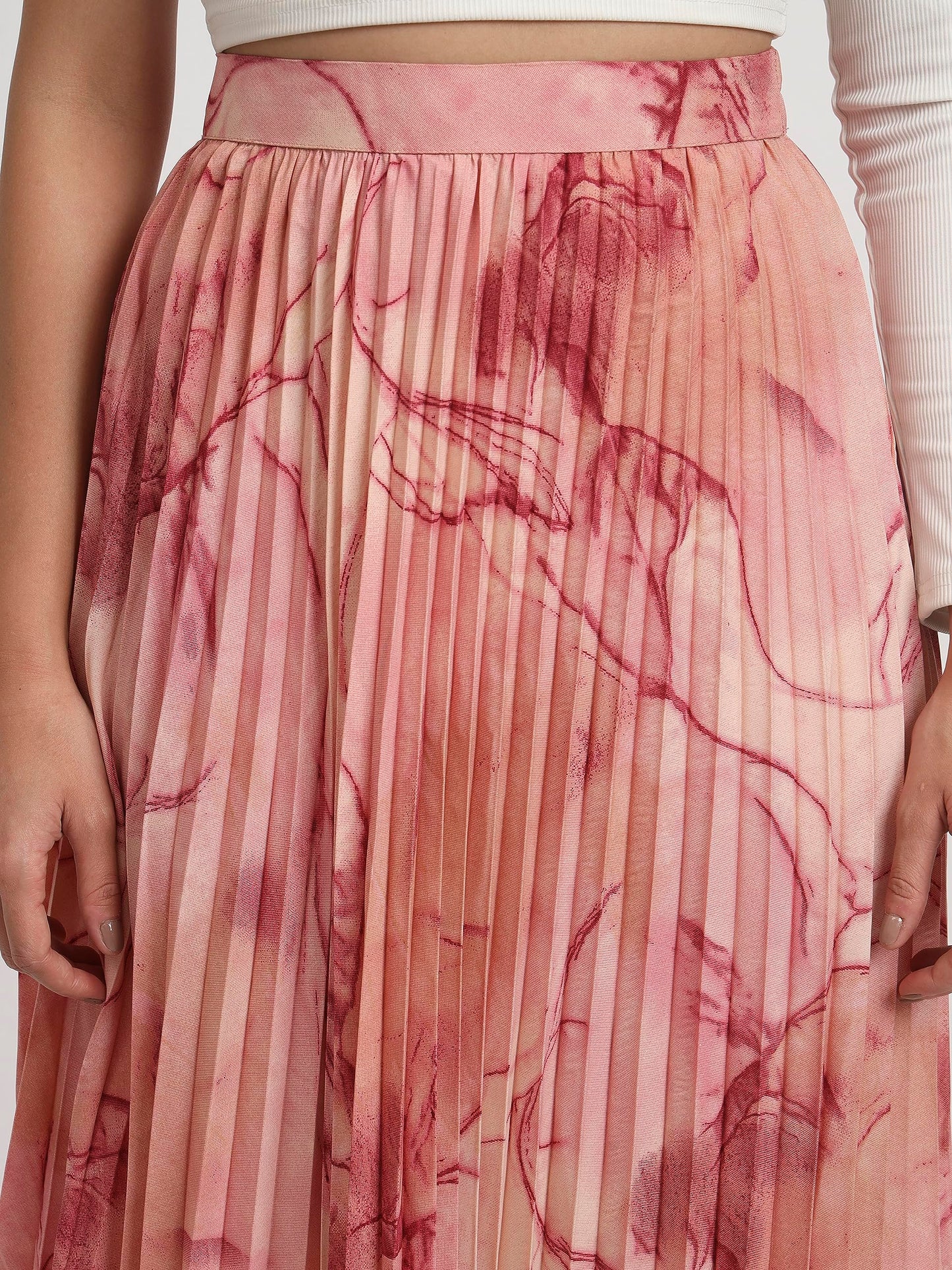 Kzully | Marble Elegance A WomanS A-Line Midi Printed Skirt Masterpiece Maroon
