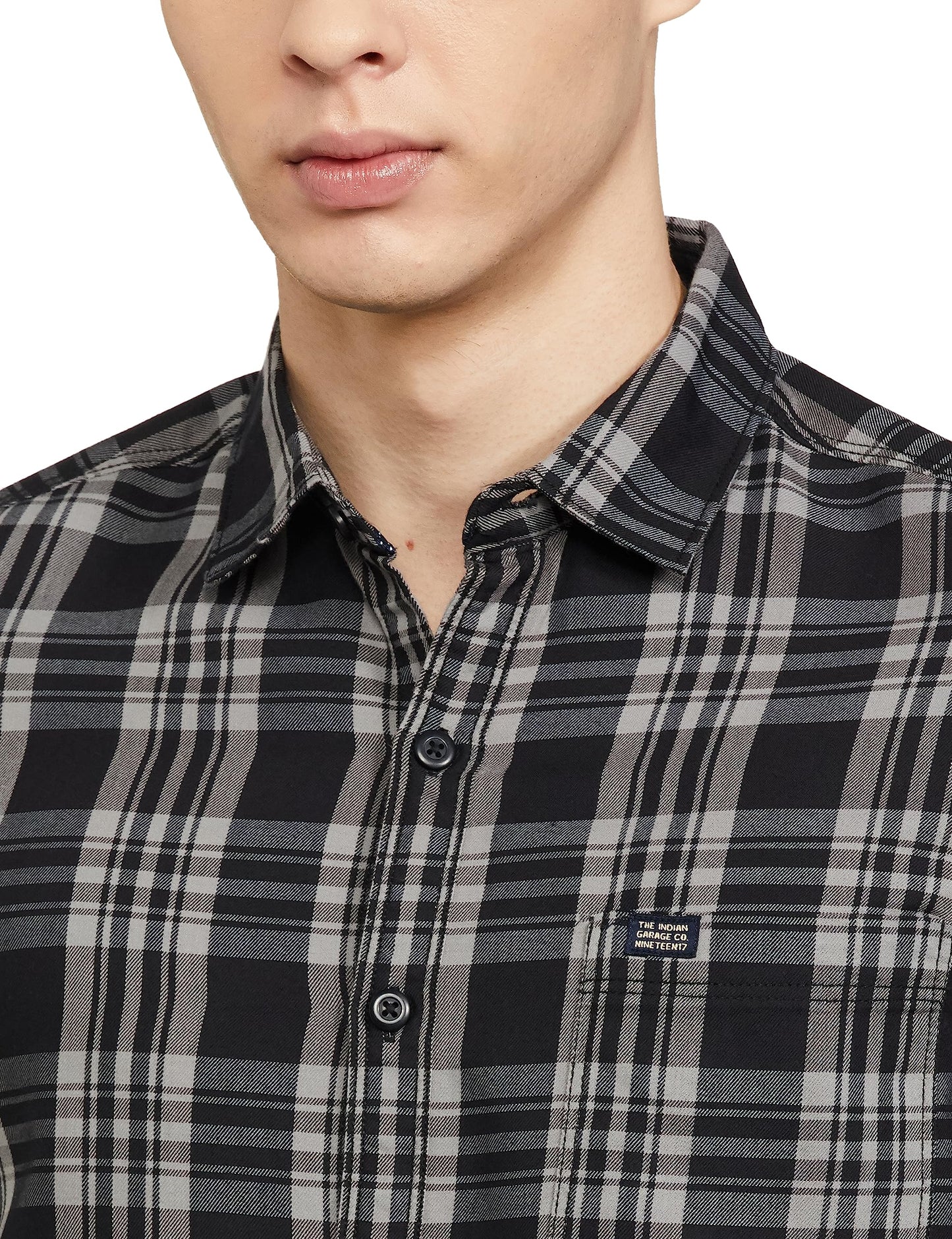 The Indian Garage Co Men Black Checkered Slim Fit Casual Shirt