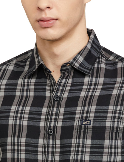 The Indian Garage Co Men Black Checkered Slim Fit Casual Shirt