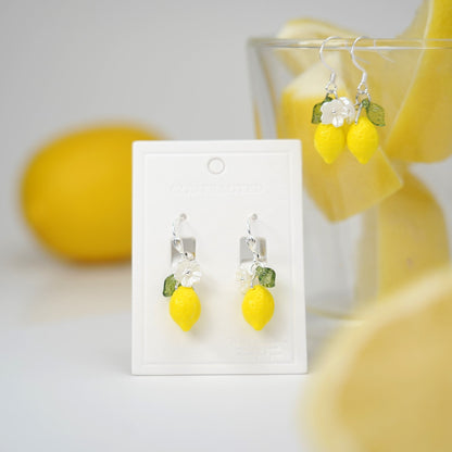 Lemon Fruit Earrings | Handmade Fruit Dangle Earrings | Citrus Lemon Earrings