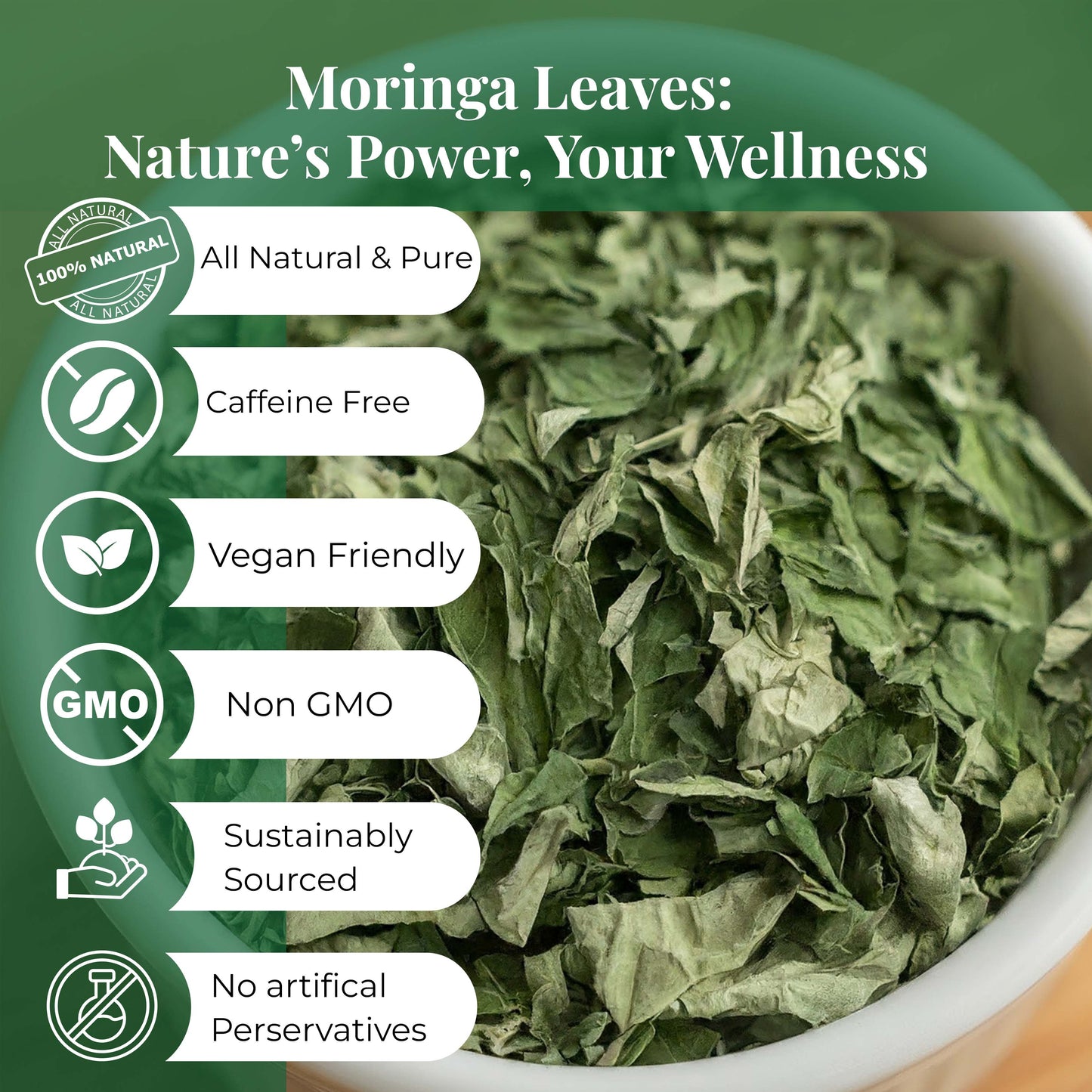 Akshit Moringa (Oleifera) Tea Leaves – Herbal Tea, 100% Natural Moringa Leaves, Boosts Energy & Immunity - 2.6 oz