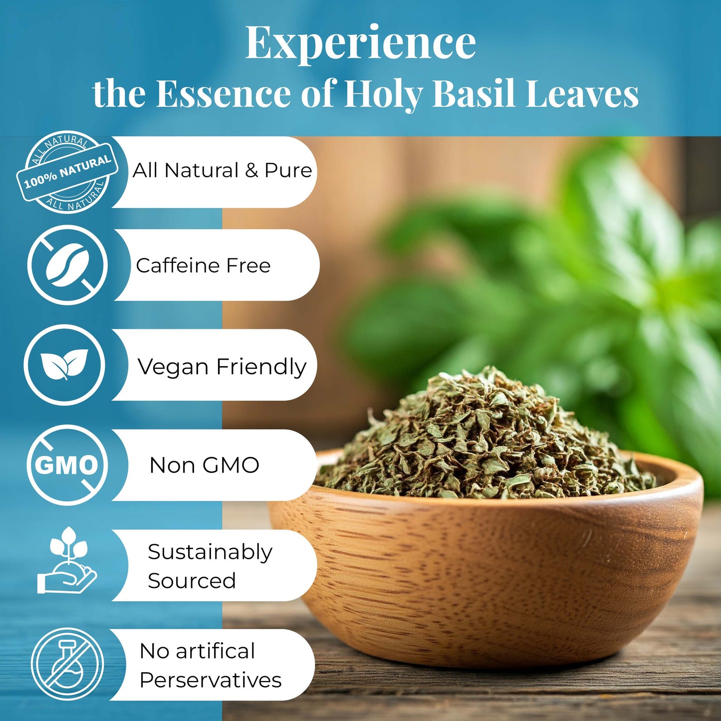 Akshit Holy Basil Leaves, Naturally Dried Leaves, 100% Pure Holy Basil (Tulsi) Tea , No Caffeine, No Additives, Vegan - 2.6oz