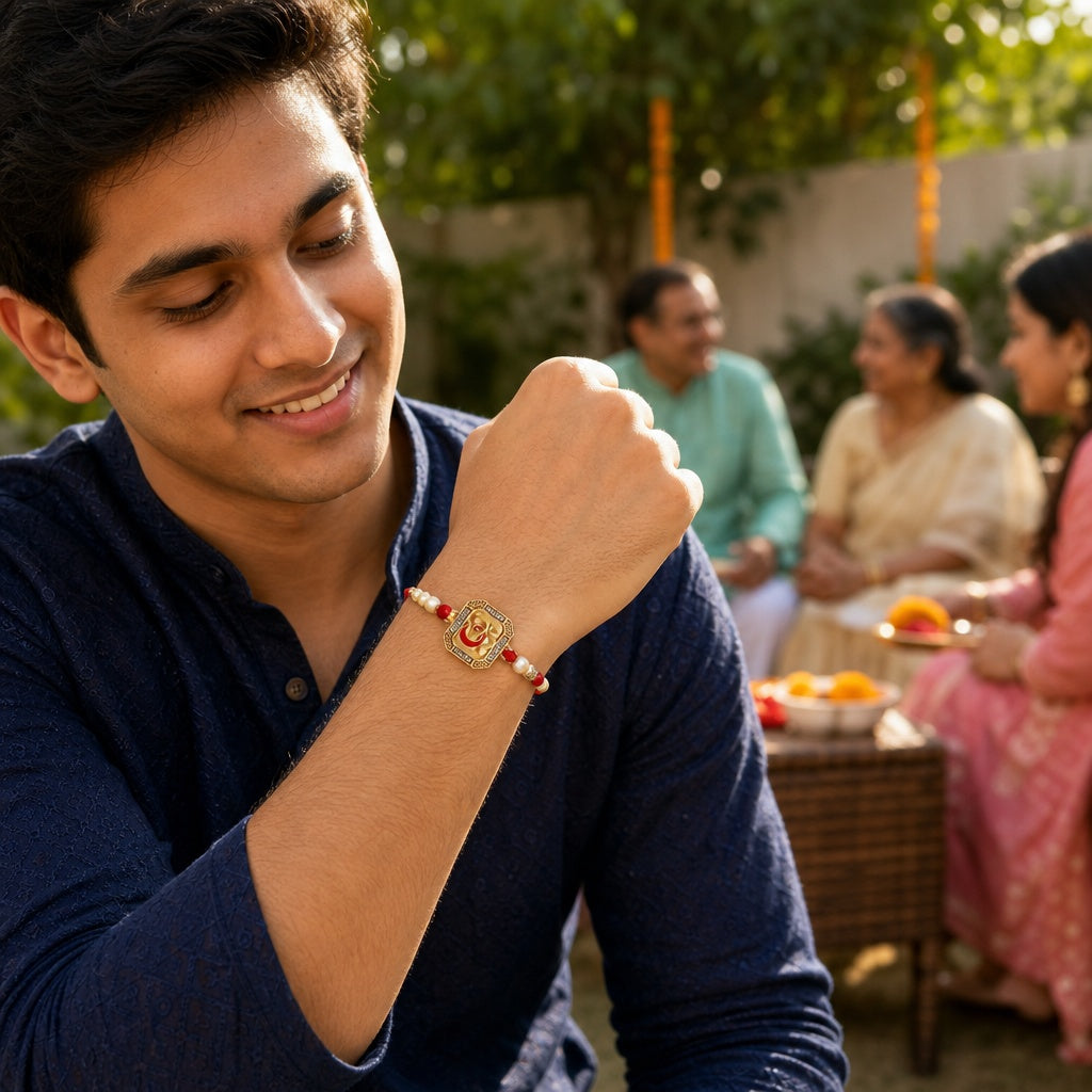 Premium Designer Om Rakhi for Brother – Rakhi Thread, Rakhi Bracelet, Traditional Raksha Bandhan Gift for Bhaiya