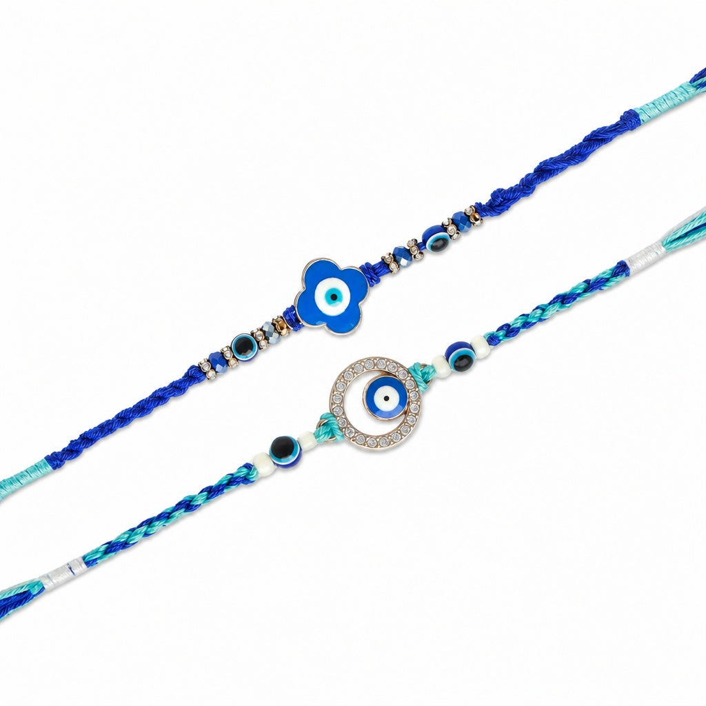 Premium Designer Evil Eye Rakhi Set of 2 for Brother, Bhai – Rakhi Thread, Rakhi Bracelet, Traditional Raksha Bandhan Gift for Bhaiya