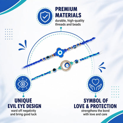 Premium Designer Evil Eye Rakhi Set of 2 for Brother, Bhai – Rakhi Thread, Rakhi Bracelet, Traditional Raksha Bandhan Gift for Bhaiya