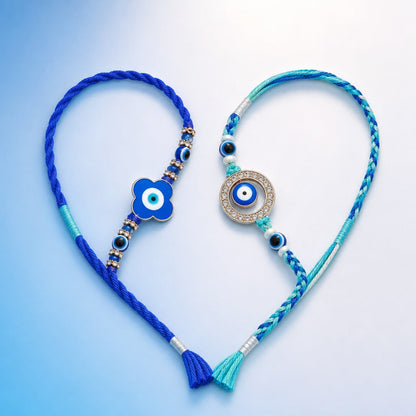 Premium Designer Evil Eye Rakhi Set of 2 for Brother, Bhai – Rakhi Thread, Rakhi Bracelet, Traditional Raksha Bandhan Gift for Bhaiya