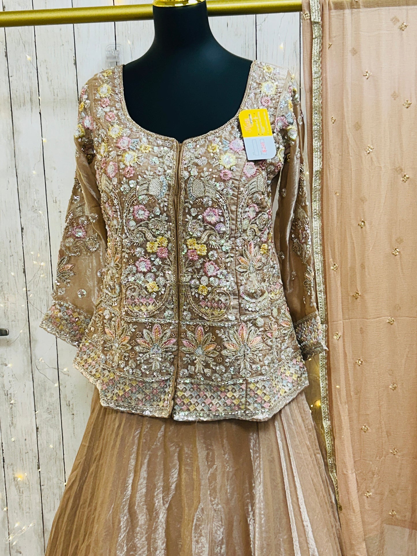 Golden lehenga Choli set with long blouse