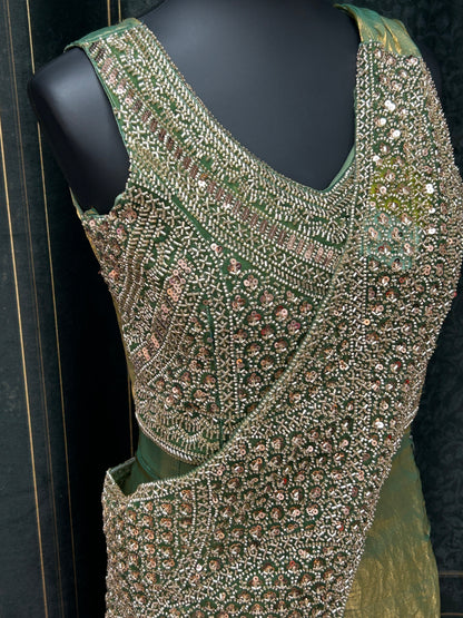 Readymade saree : pre pleated tissue silk saree