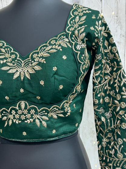 Madhubala blouse : full sleeves/ dark green
