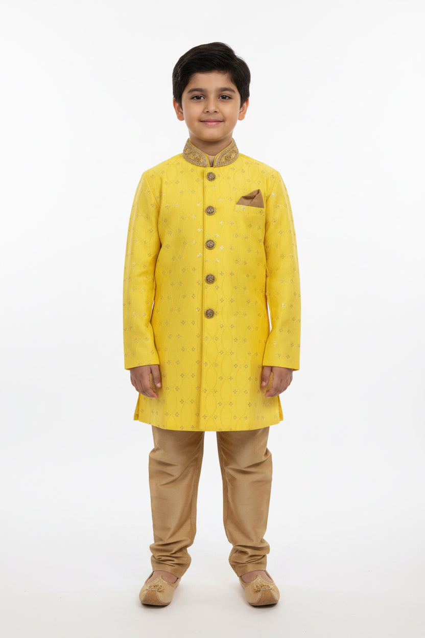 Yellow Sherwani set for kids