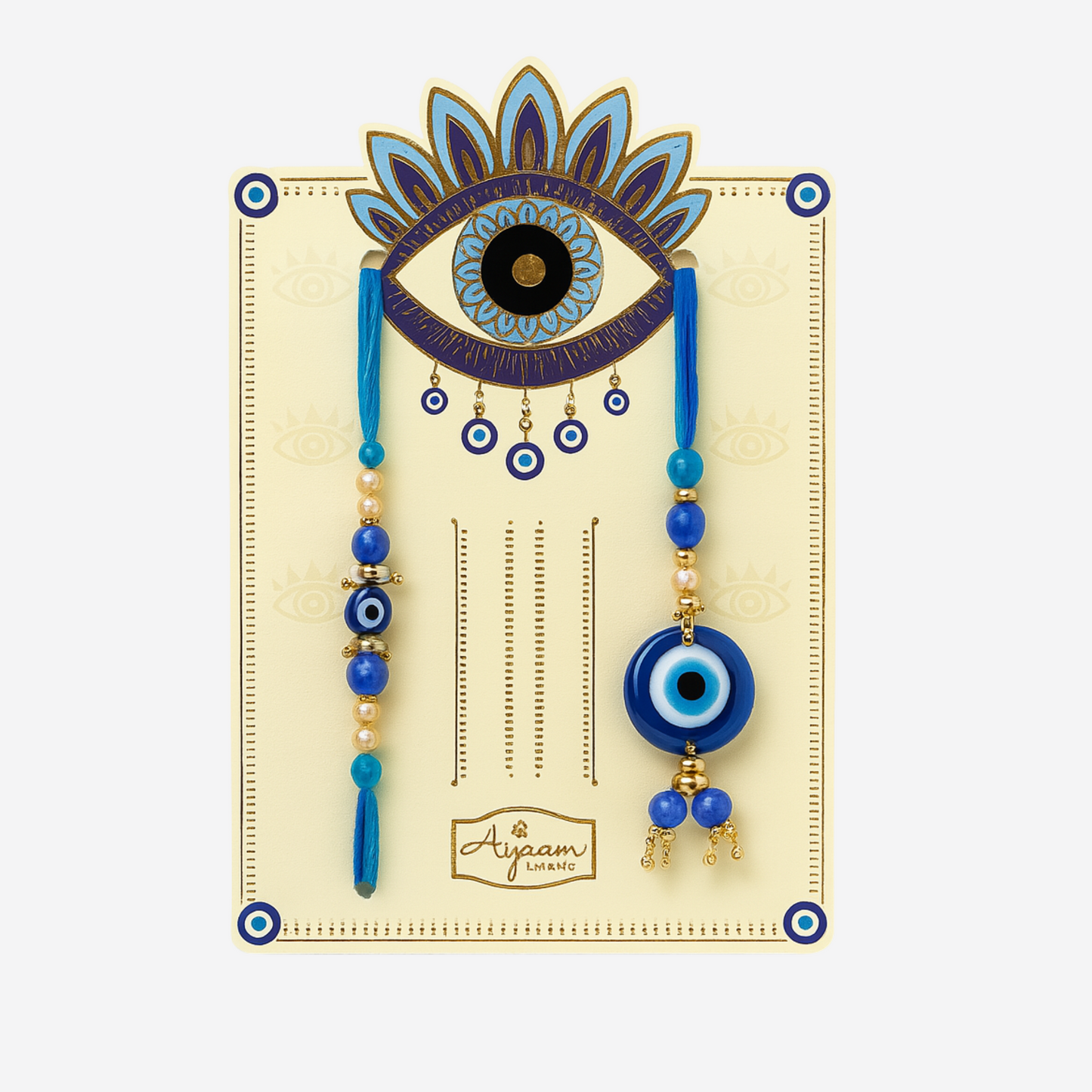 Store Indya Premium Designer Evil Eye Rakhi Set of 2 | for Bhaiya Bhabhi – Traditional Lumba Set, Thread Rakhi with Stones – Ideal Raksha Bandhan Gift