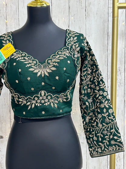 Madhubala blouse : full sleeves/ dark green