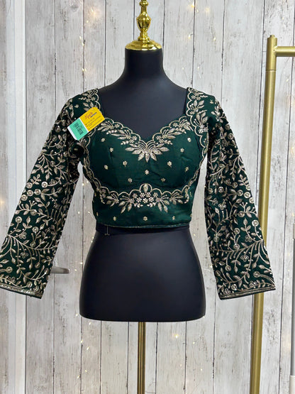 Madhubala blouse : full sleeves/ dark green
