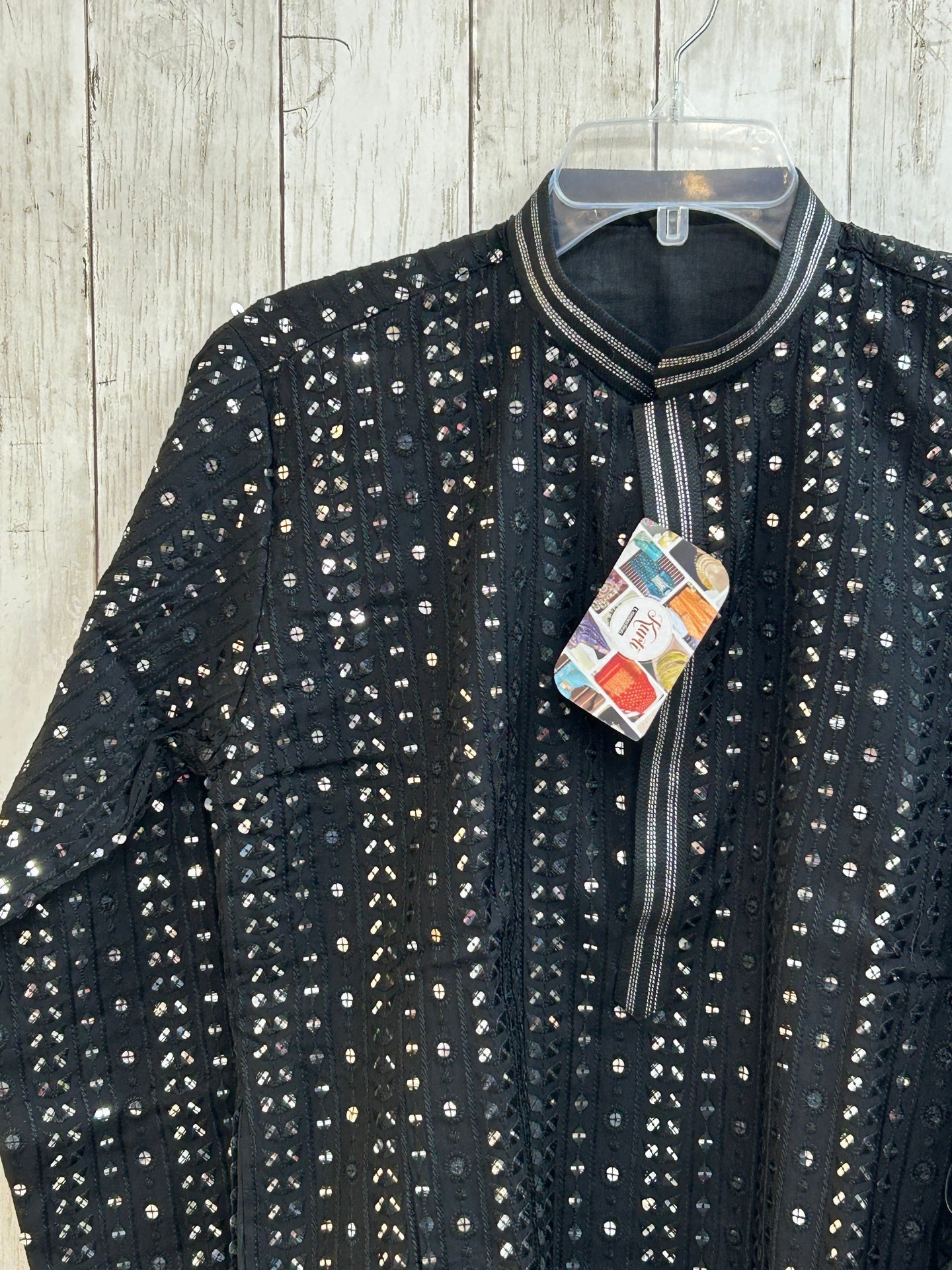 Black mirror work kurta pajama for men