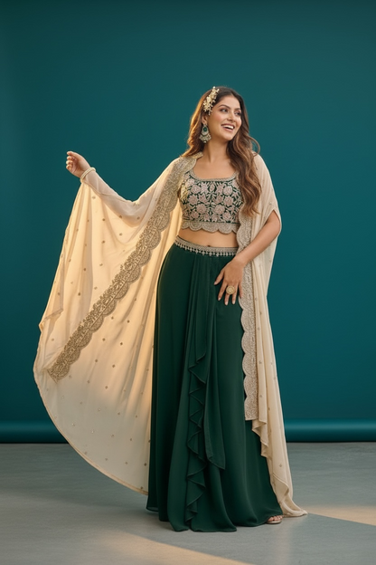 Lehenga saree with cape (green)