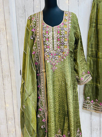 Mehandi green Anarkali suit with palazzo
