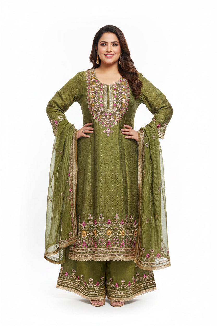 Mehandi green Anarkali suit with palazzo