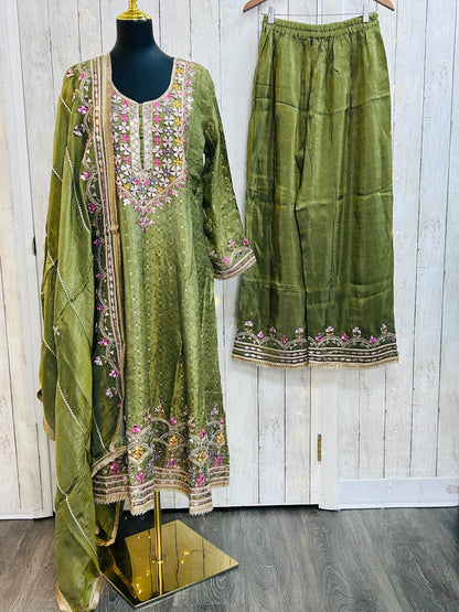Mehandi green Anarkali suit with palazzo
