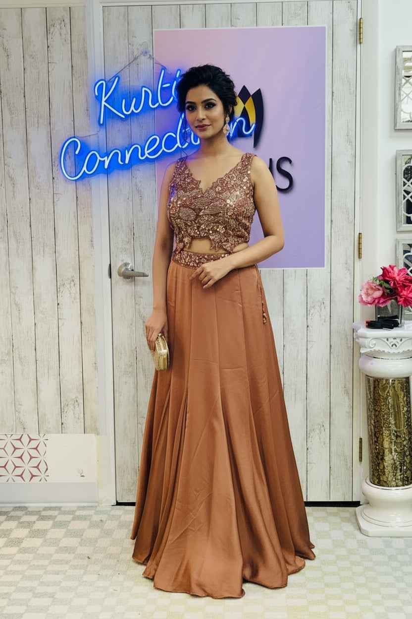 Satin silk lehenga with necklace dupatta