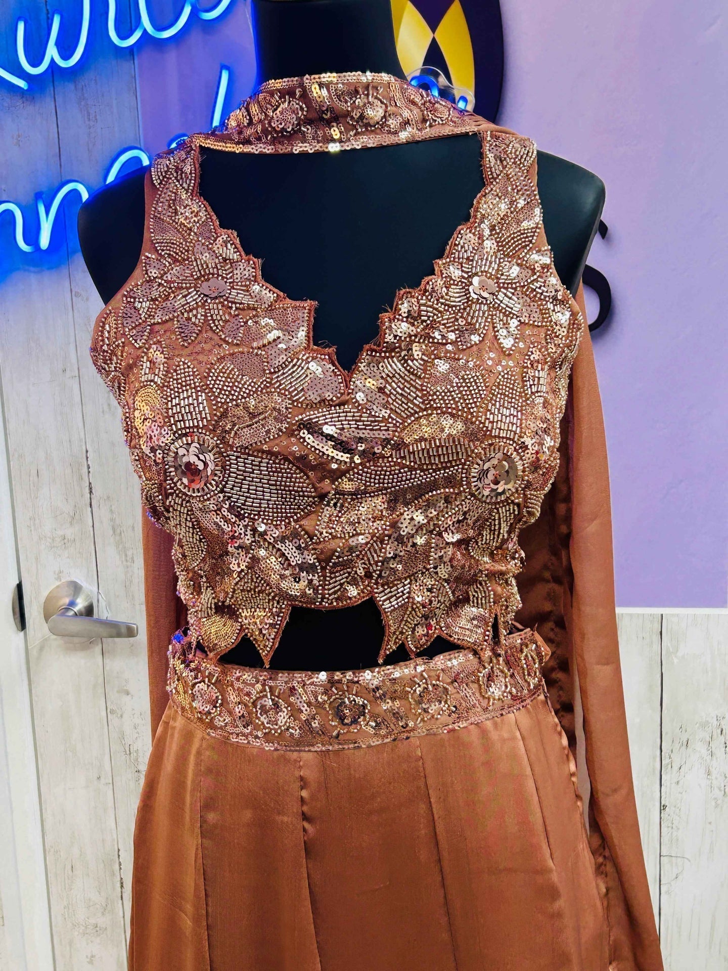 Satin silk lehenga with necklace dupatta