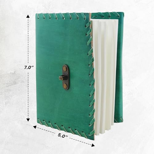 Handcrafted Leather Bound Personal Diary & Organizer – Vintage Travel Journal with 200 Unlined Pages, Antique Notebook with Secure Latch – Emerald Green, Genuine Leather Writing Journal Perfect Mother's Day Gift
