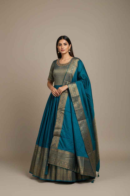 Silk long kurti set : Anarkali