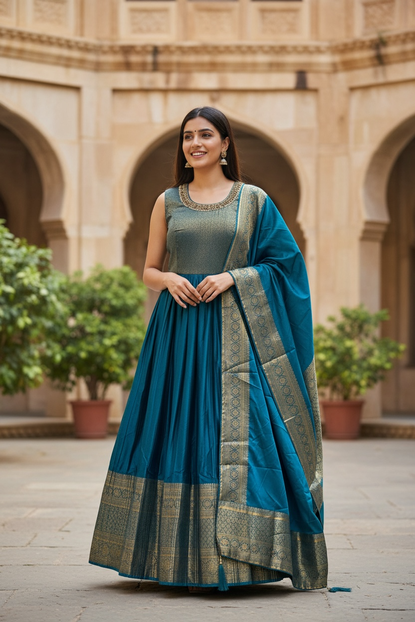 Silk long kurti set : Anarkali