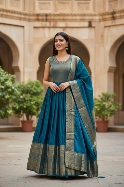 Silk long kurti set : Anarkali