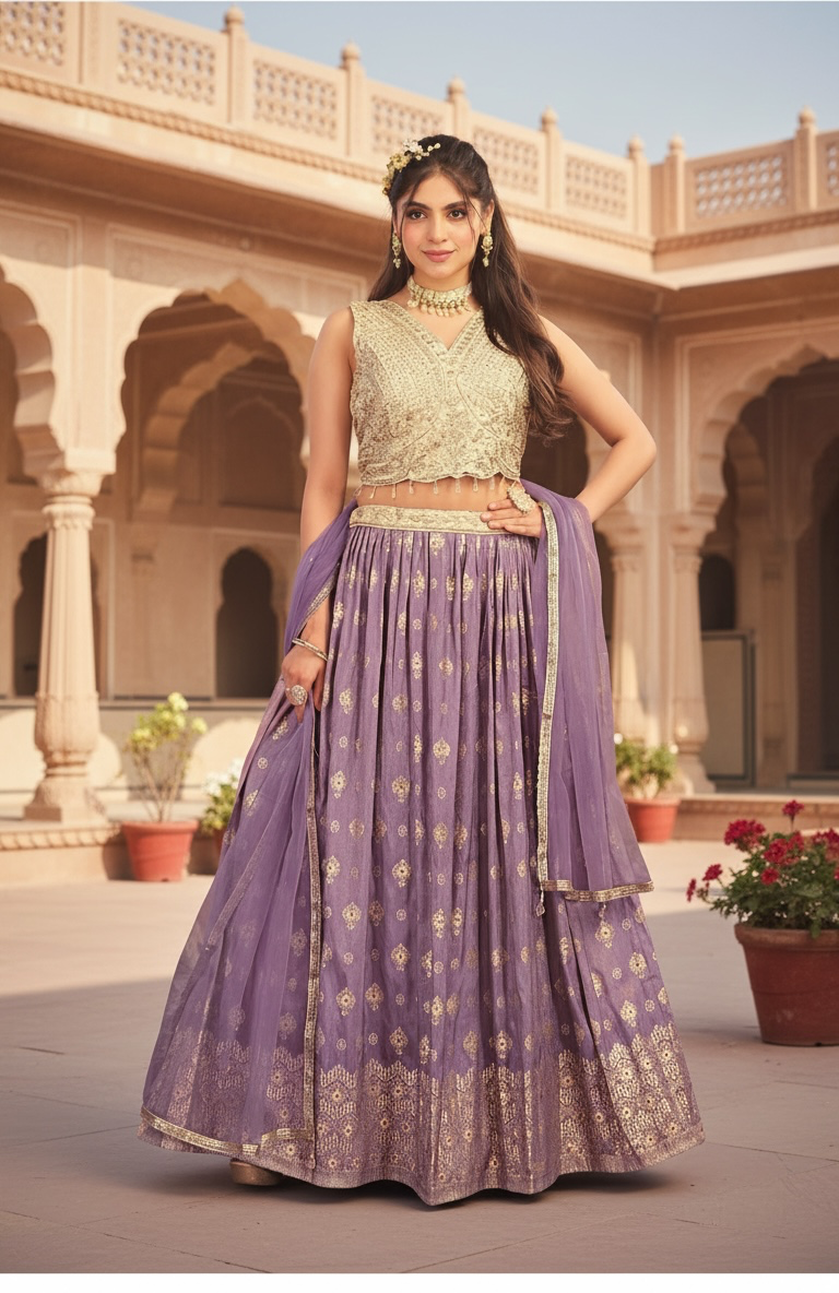 Purple banarasi Lehenga set