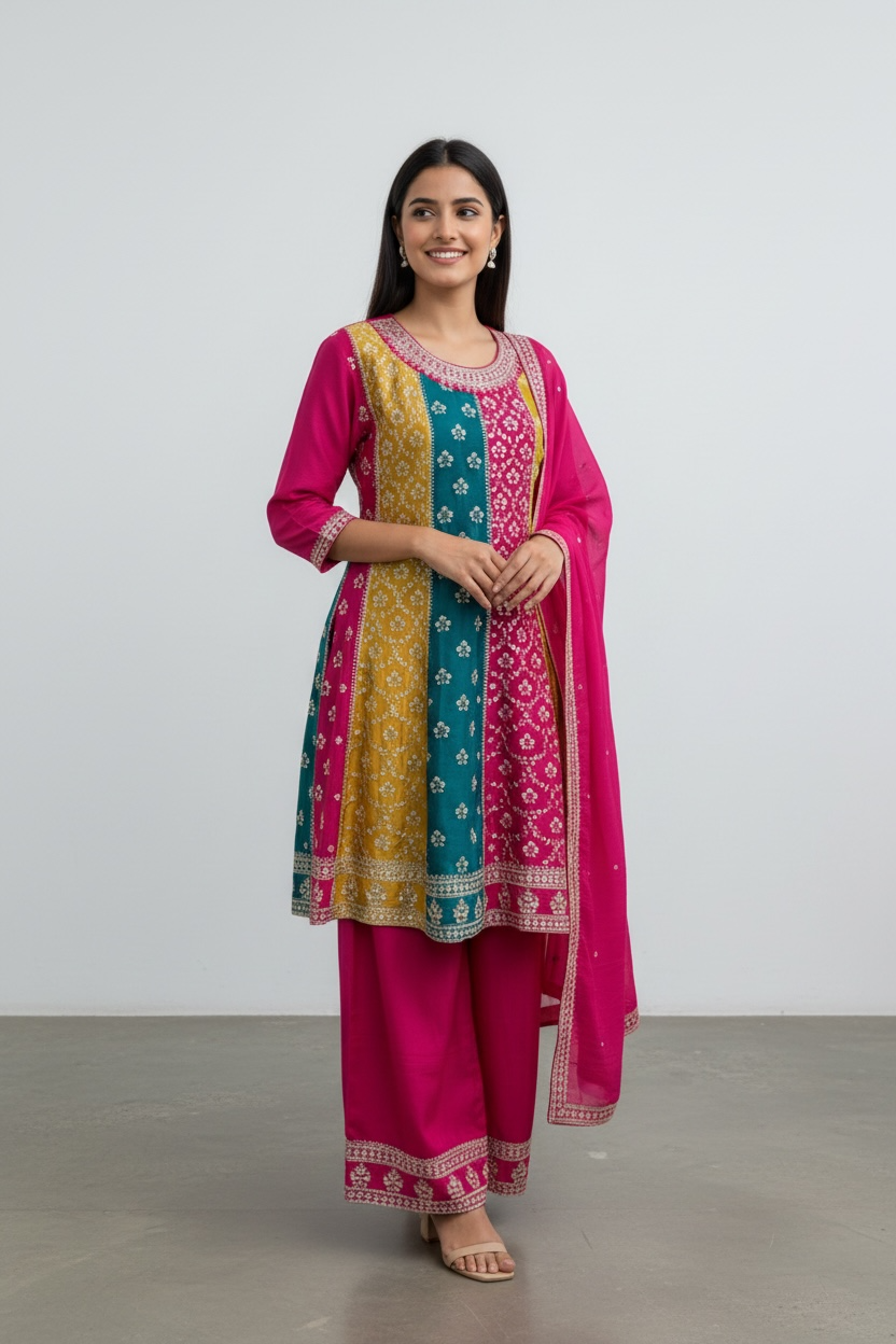 Chinon silk sharara suit