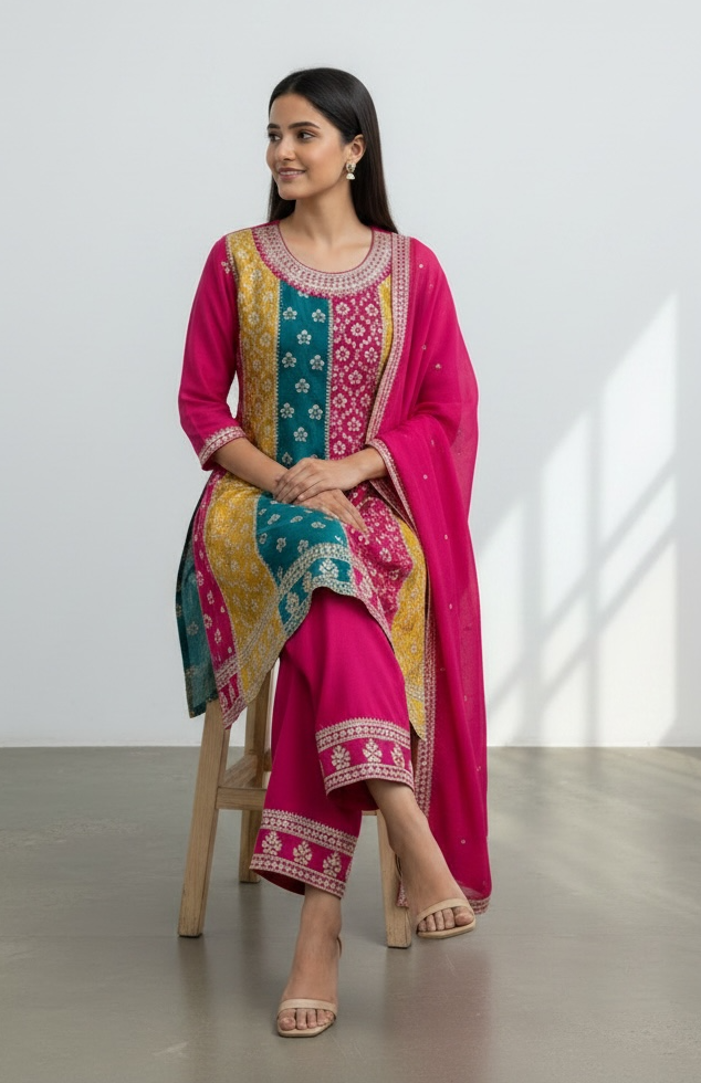 Chinon silk sharara suit