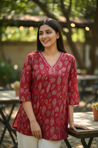 Linen silk short kurti