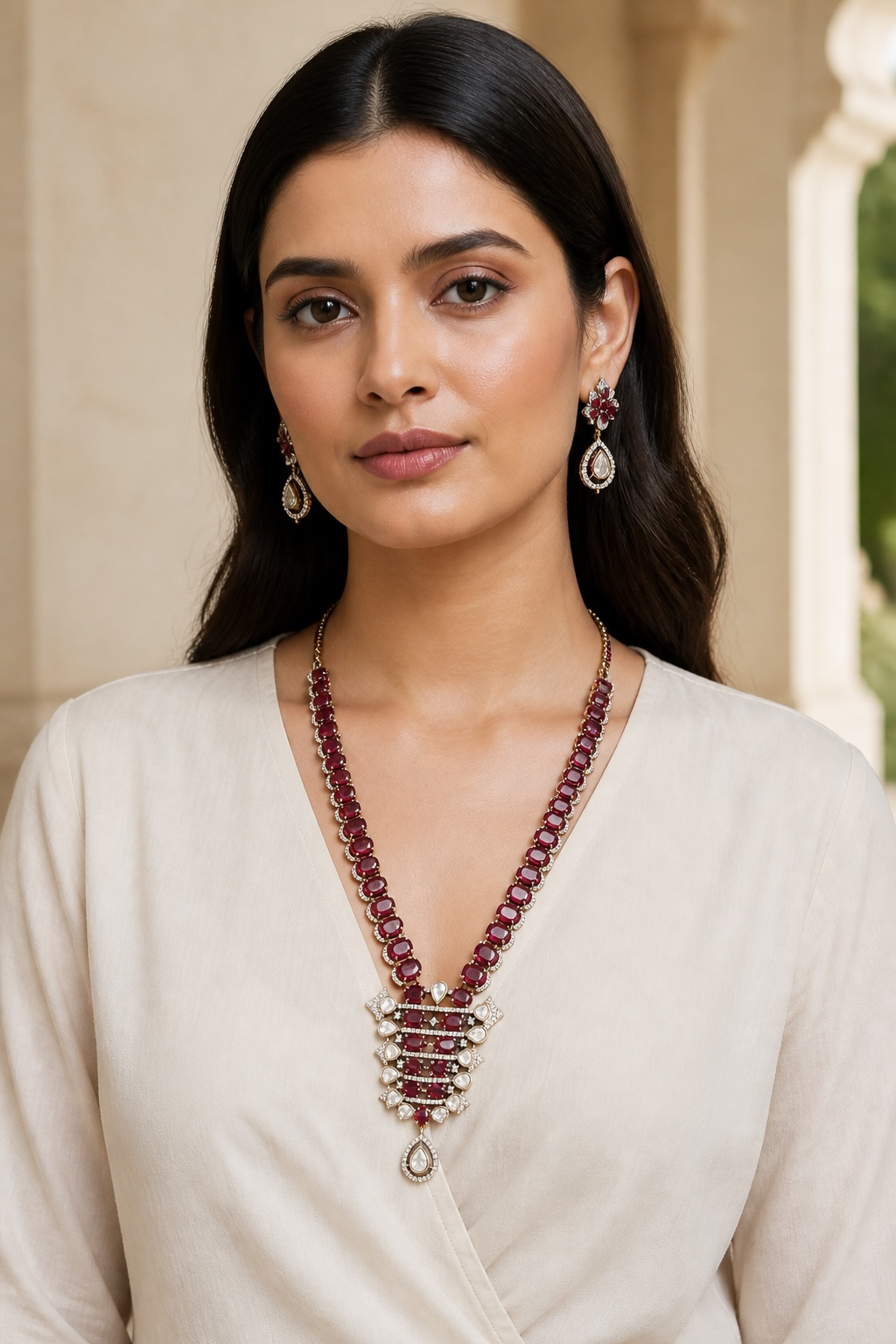 Ruby Red Kundan Necklace Set with Earrings | Indian Bridal Jewelry | Traditional Ethnic Wedding Jewelry | Bollywood Style