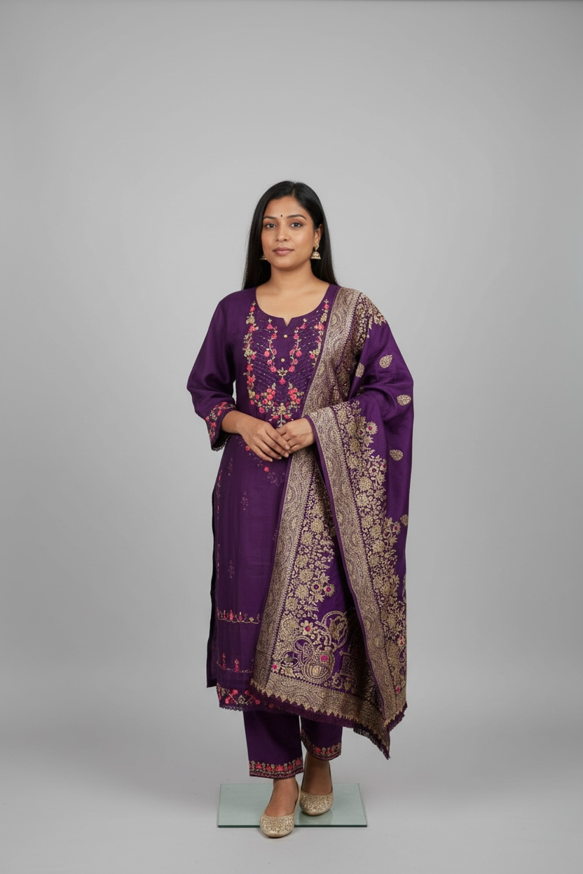 Cotton silk Kurti set with banarasi dupatta