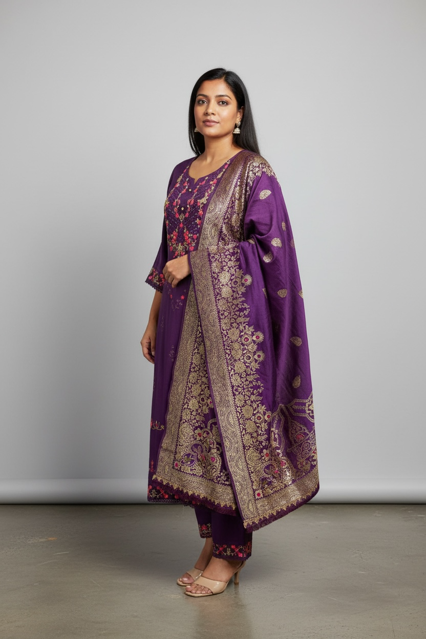 Cotton silk Kurti set with banarasi dupatta