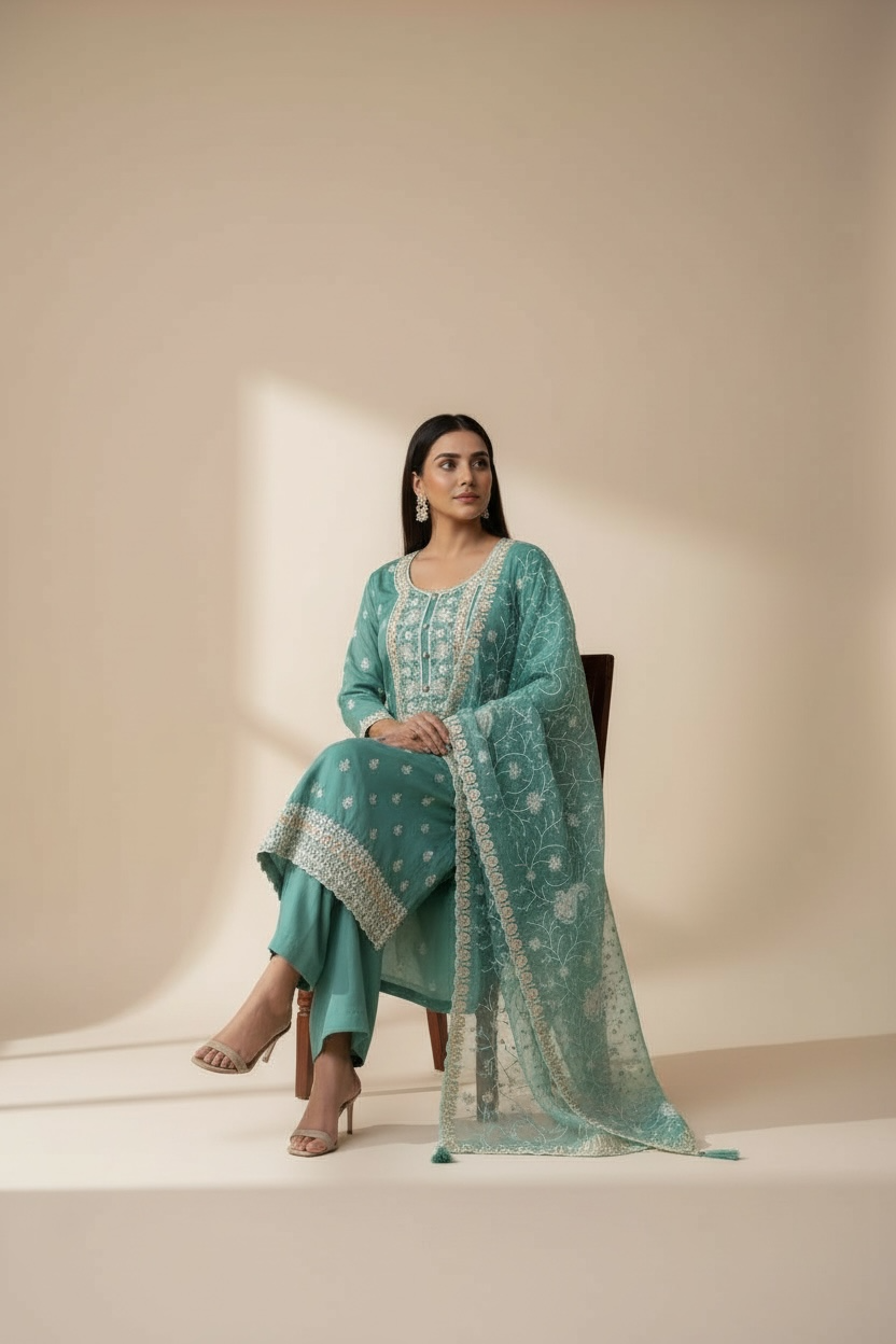 Embroidered silk salwar suit