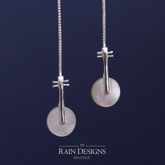Pipa Musical Instrument 925S Silver Thread Earrings