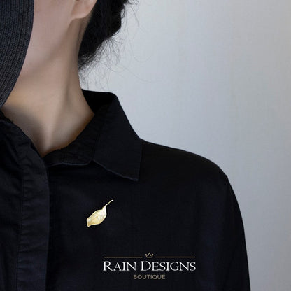 Gold Autumn Leaf 925 Silver Brooch