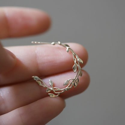 Olive Leaf Dangle Earrings | 925 Silver Plant Leaf Circle Earrings | Gift for Her
