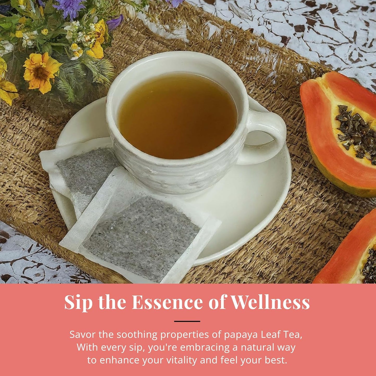 Akshit 75 Papaya Leaf Tea Bags (Té de hojas de papaya )– Caffeine-Free Herbal Support for Immunity & Digestion, Stress Relieving & Energy Tea.