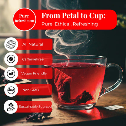 Akshit 50 Hibiscus Tea Bags, Pure Hibiscus Tea, Te De Hibisco from 100% Dried Hibiscus Flowers, Caffeine Free, Sugar Free, Stress Relieving & Energy Tea