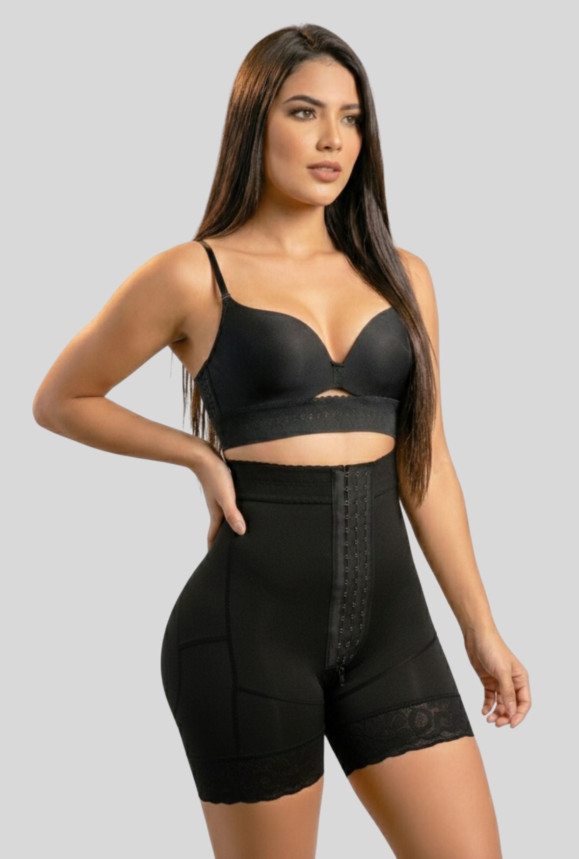Mid Thigh Hook & Eye High Waist Short