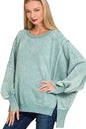 Zenana Acid Washed Batwing Sleeve Fleece Sweatshirt