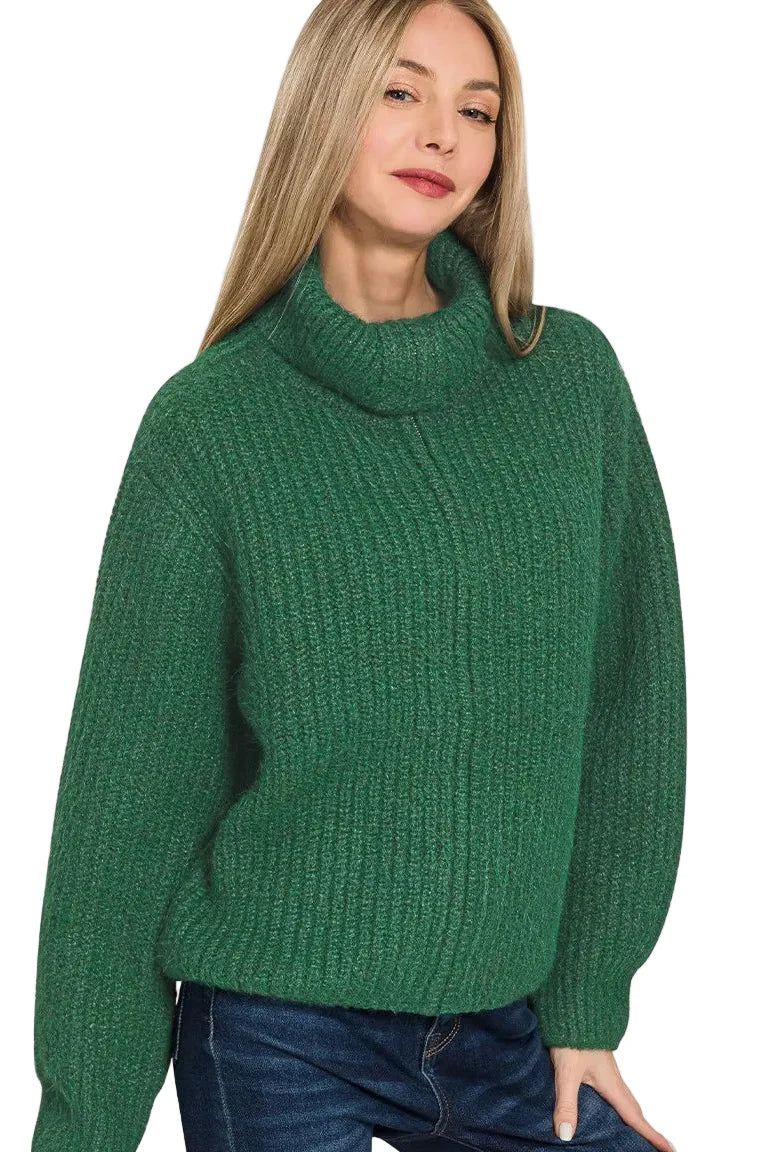 Zenana High Neck Full Zip Sweater Cardigan