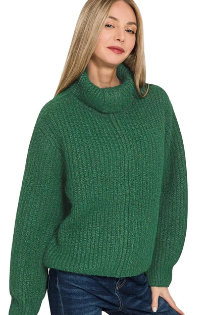 Zenana High Neck Full Zip Sweater Cardigan