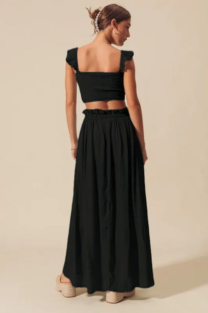 SO ME Smocked Top and Flowy Maxi Skirt Set
